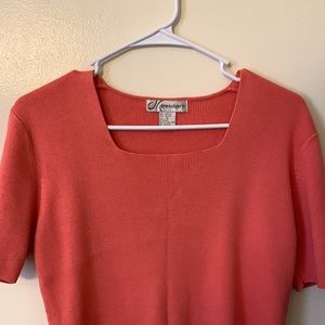 bright pink square neck knit top, size M